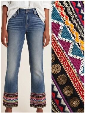 Driftwood Colette Embroidered Sequin Detail Jeans, 29